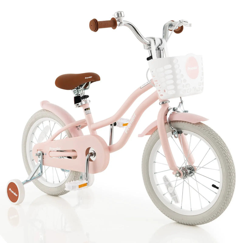 16 Inch Kids Bike with Front Handbrake and 2 Training Wheels-Pink by DirectDeals