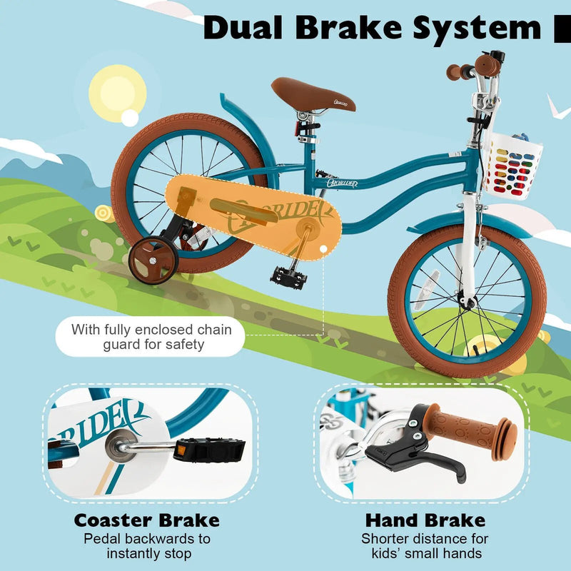16 Inch Kids Bike with Training Wheels and Front Handbrake by DirectDeals