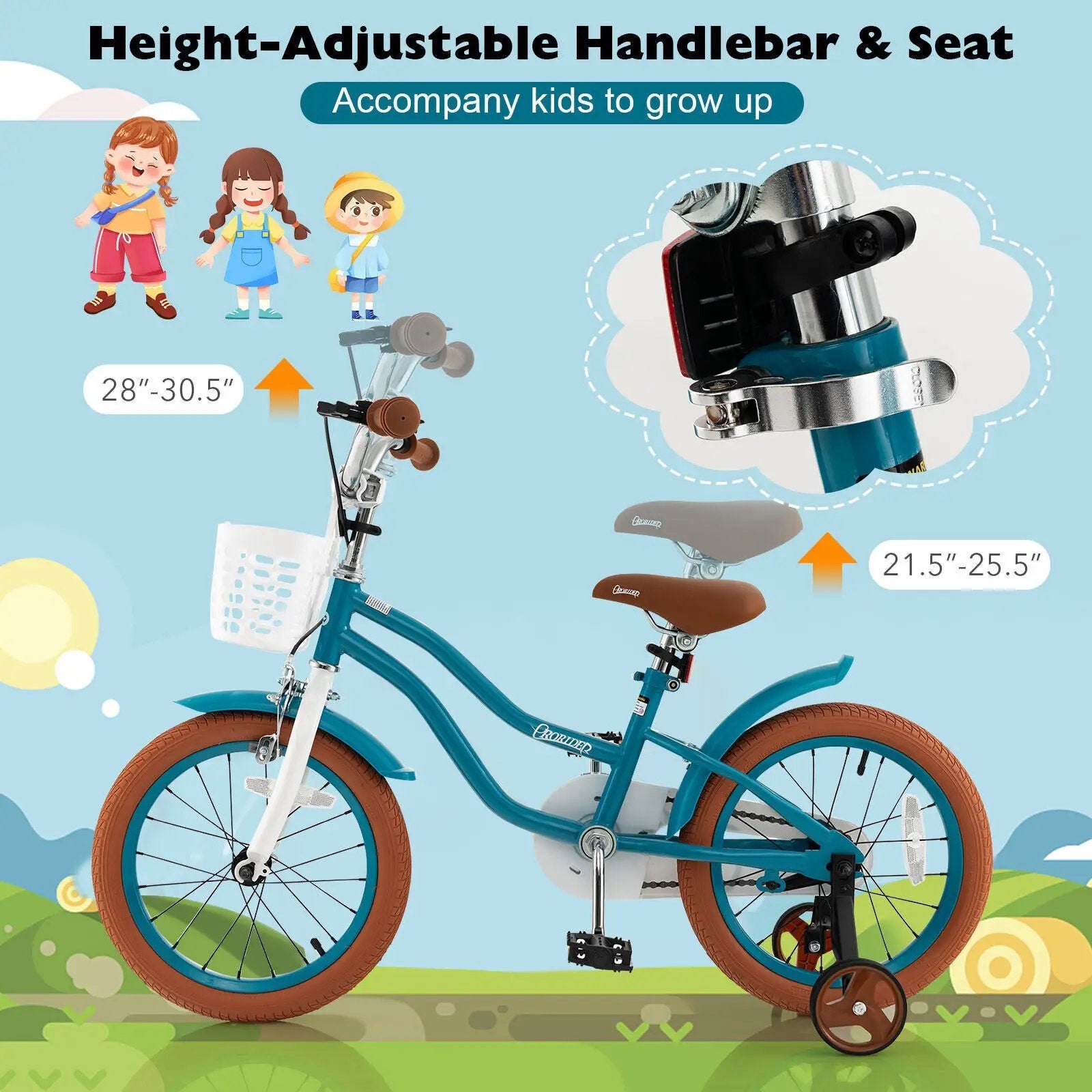 16 Inch Kids Bike with Training Wheels and Front Handbrake by DirectDeals