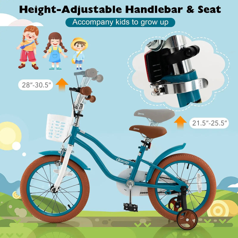 16 Inch Kids Bike with Training Wheels and Front Handbrake by DirectDeals