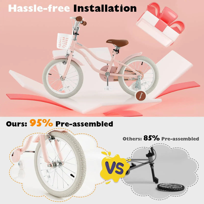 16 Inch Kids Bike with Front Handbrake and 2 Training Wheels-Pink by DirectDeals