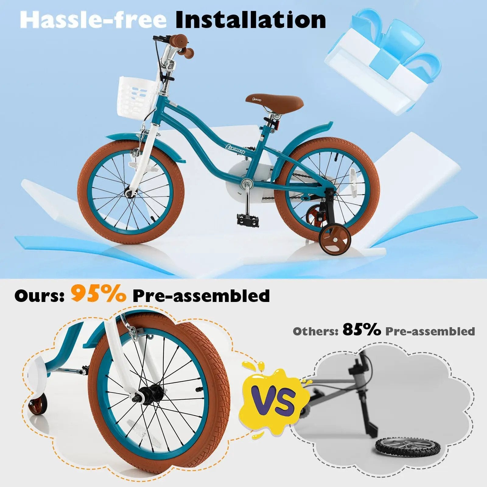 16 Inch Kids Bike with Training Wheels and Front Handbrake by DirectDeals