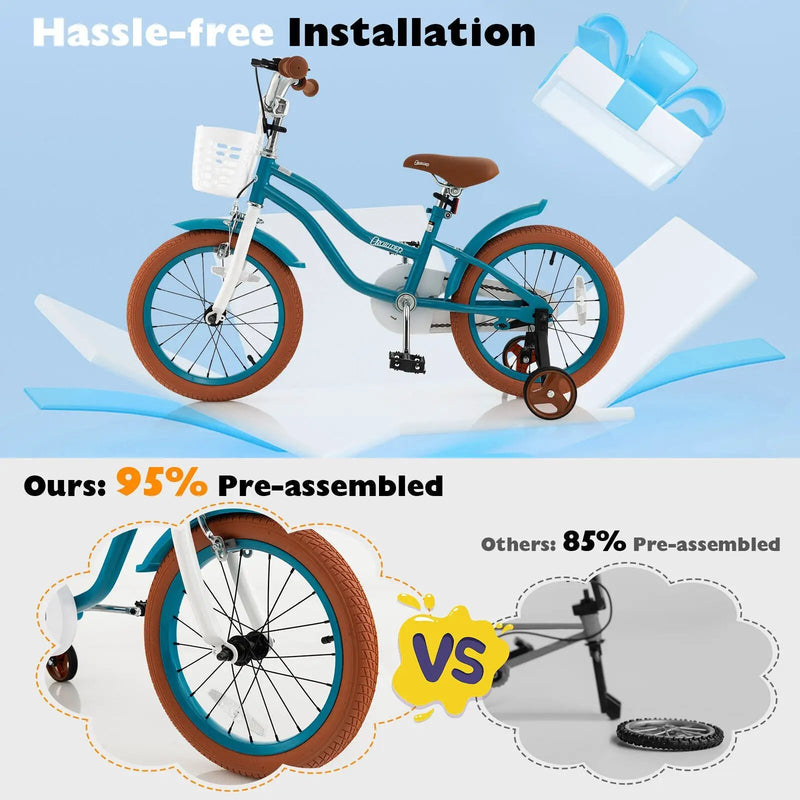 16 Inch Kids Bike with Training Wheels and Front Handbrake by DirectDeals