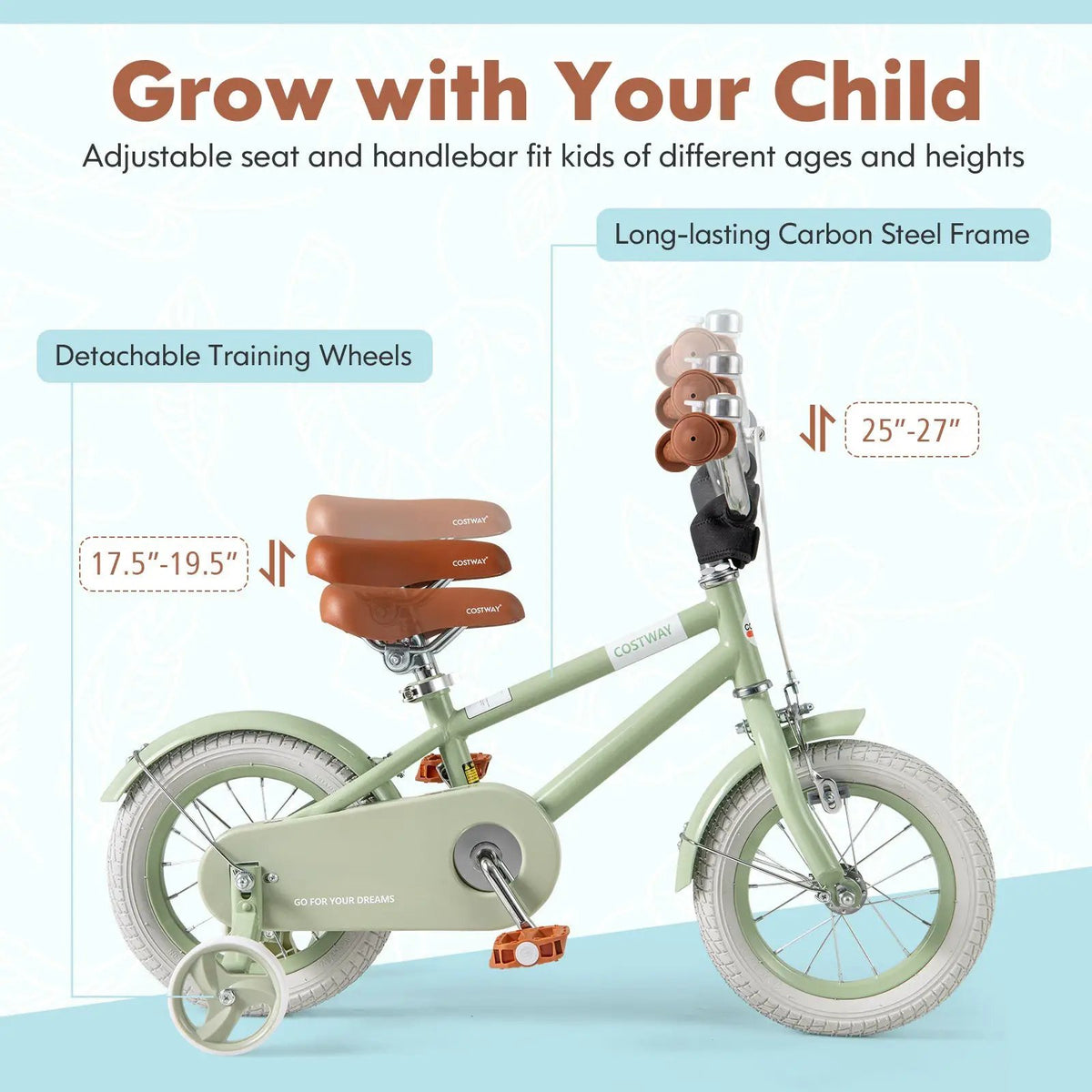 Kids Bike with Adjustable Handlebar and Saddle Green by DirectDeals