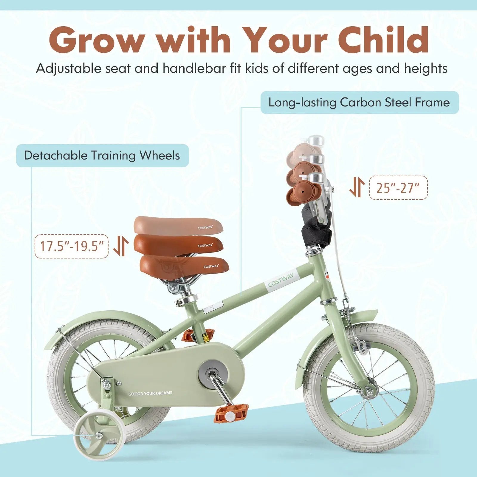 Kids Bike with Adjustable Handlebar and Saddle Green by DirectDeals