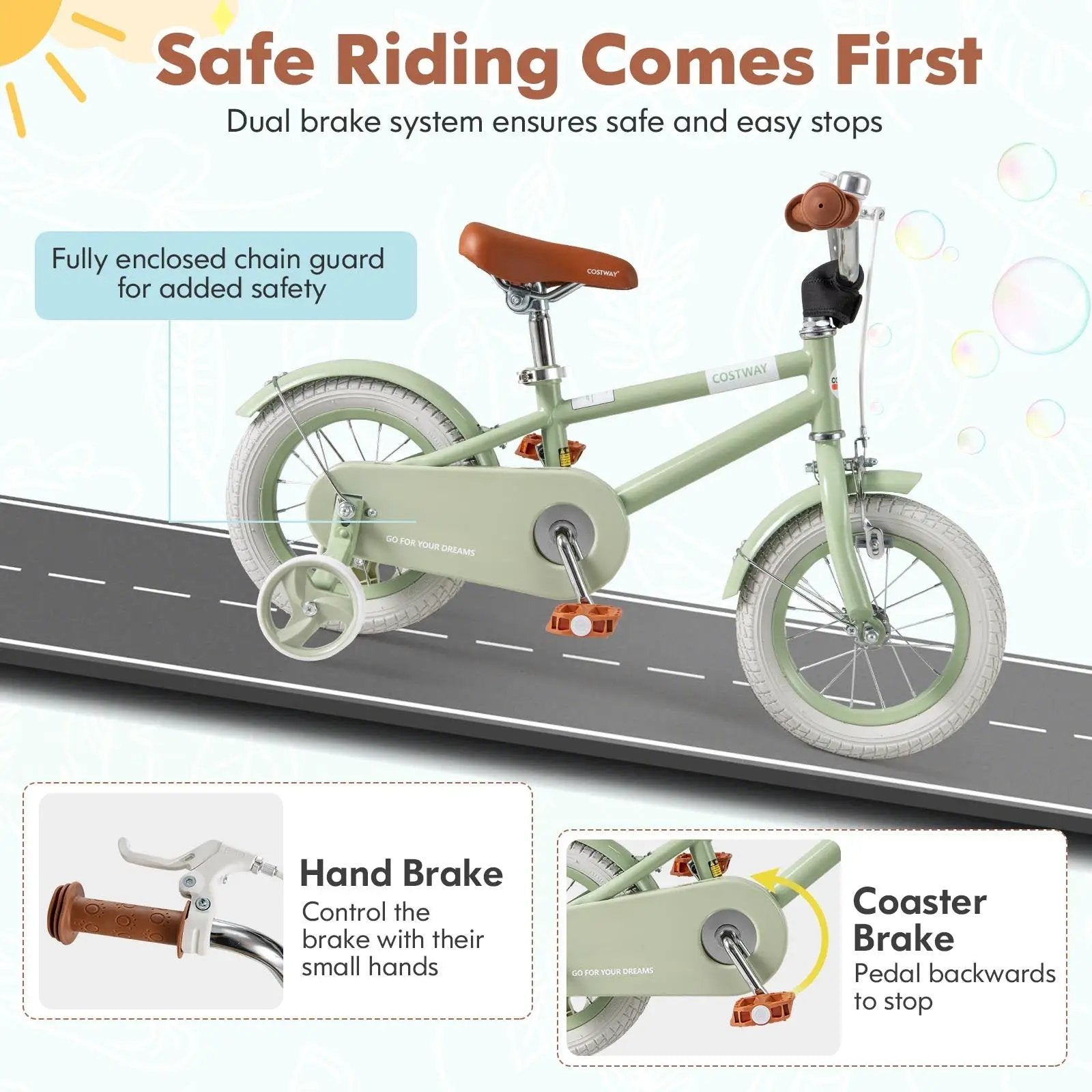 Kids Bike with Adjustable Handlebar and Saddle Green by DirectDeals