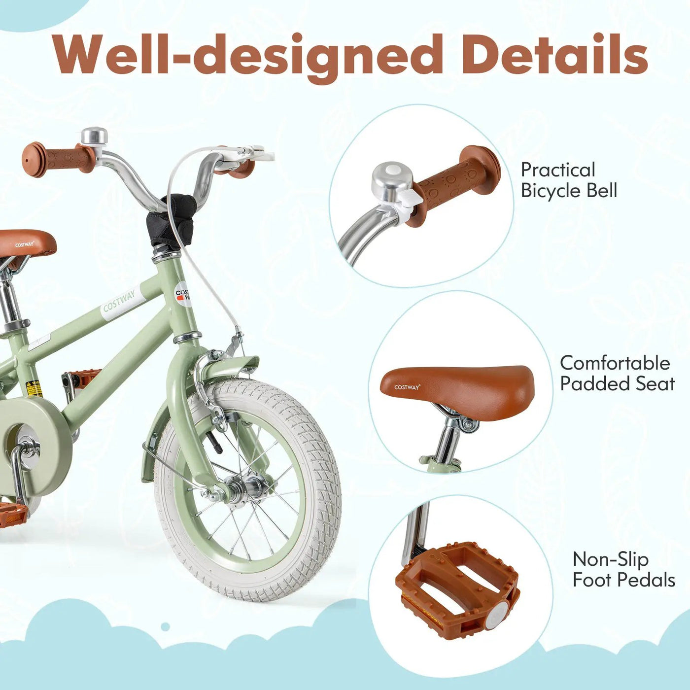 Kids Bike with Adjustable Handlebar and Saddle Green by DirectDeals
