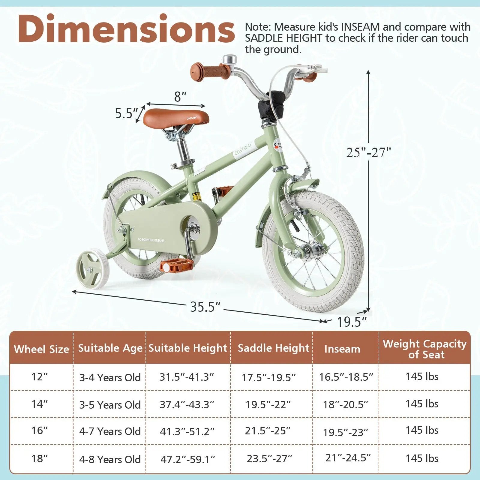 Kids Bike with Adjustable Handlebar and Saddle Green by DirectDeals