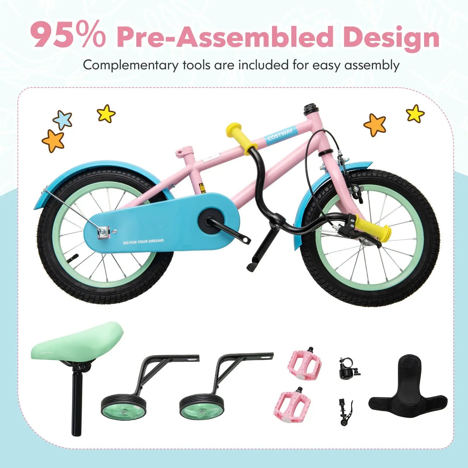 Kids Bike with Adjustable Handlebar and Saddle Pink by DirectDeals