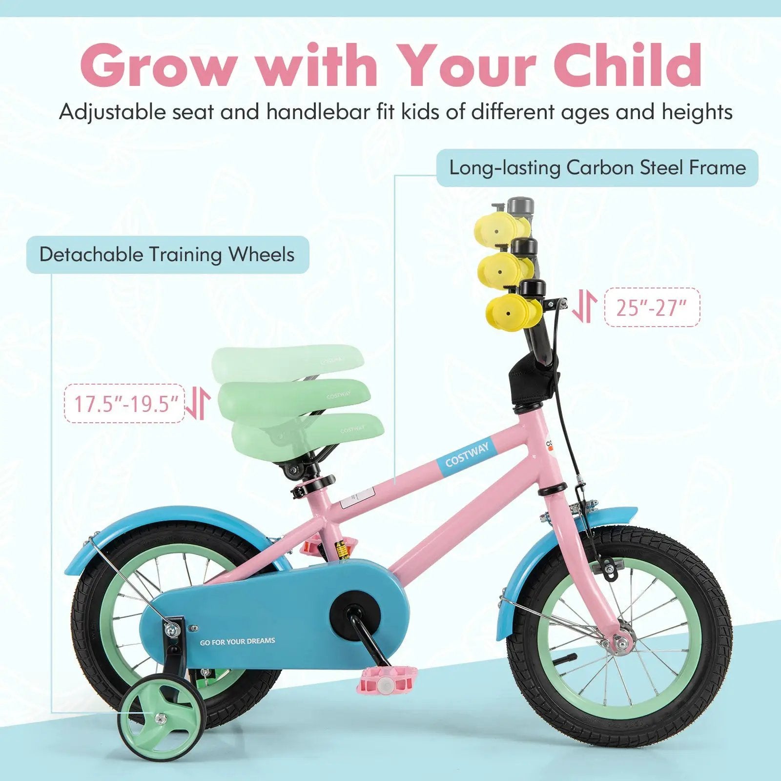 Kids Bike with Adjustable Handlebar and Saddle Pink by DirectDeals