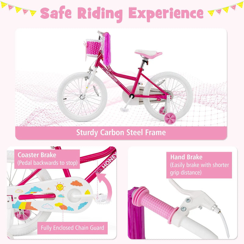 Kids Bicycle 18 Inch Toddler and Kids Bike with Training Wheels for 6-8 Year Old Kids-Pink by DirectDeals