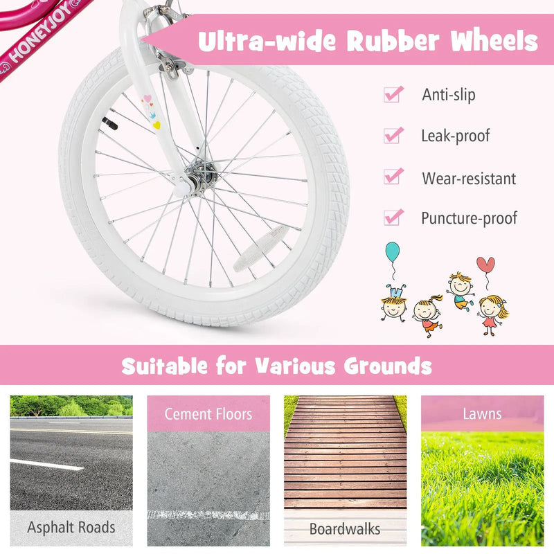 Kids Bicycle 18 Inch Toddler and Kids Bike with Training Wheels for 6-8 Year Old Kids-Pink by DirectDeals