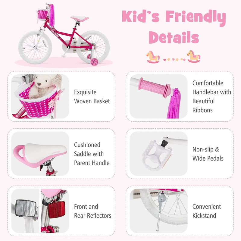Kids Bicycle 18 Inch Toddler and Kids Bike with Training Wheels for 6-8 Year Old Kids-Pink by DirectDeals