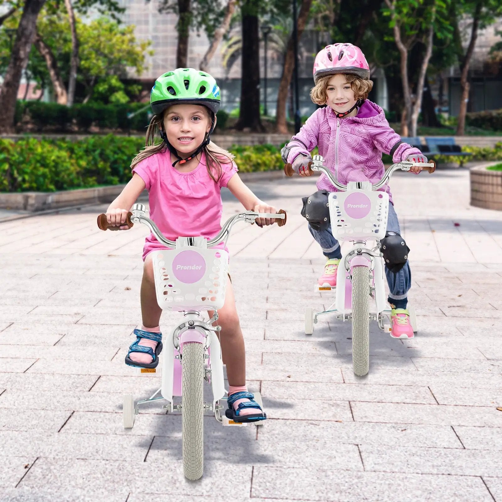 14 Inch Kid's Bike with Removable Training Wheels and Basket-Purple by DirectDeals