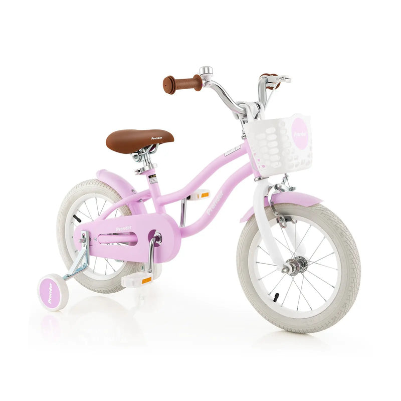 14 Inch Kid's Bike with Removable Training Wheels and Basket-Purple by DirectDeals