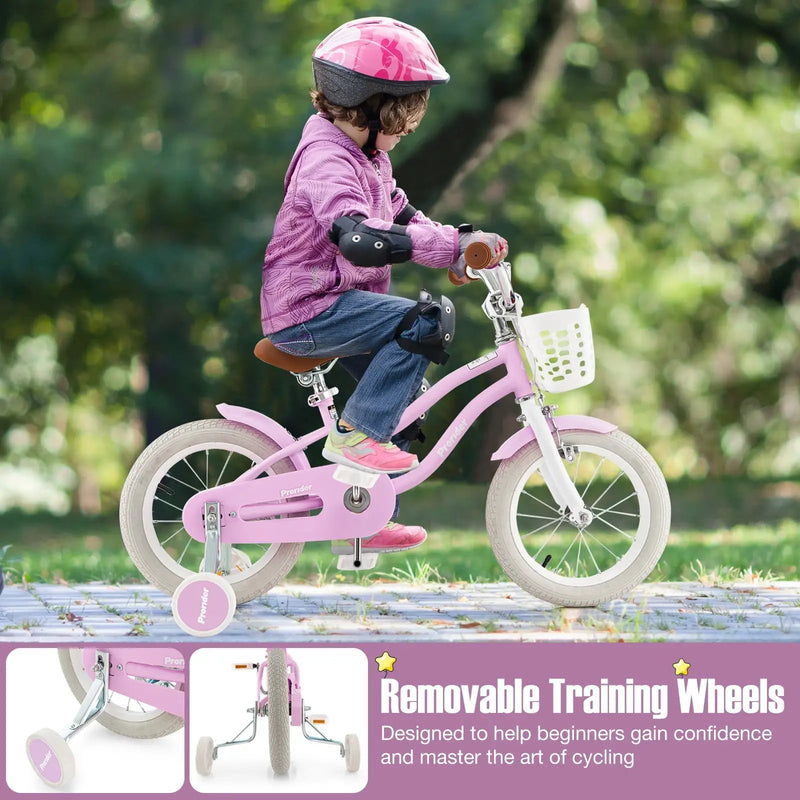 14 Inch Kid's Bike with Removable Training Wheels and Basket-Purple by DirectDeals
