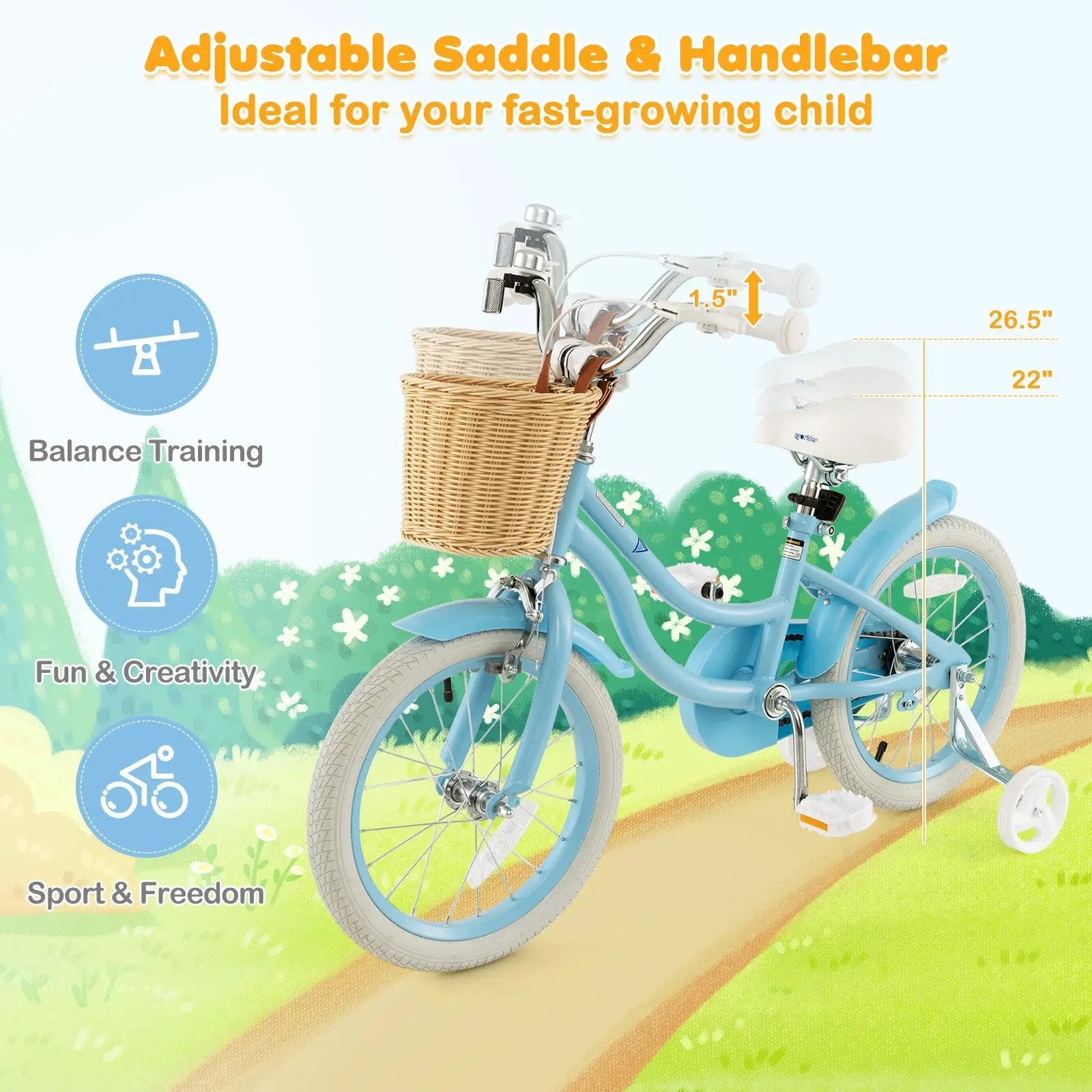 16-Inch Kids Bike with Training Wheels and Adjustable Handlebar Seat by DirectDeals