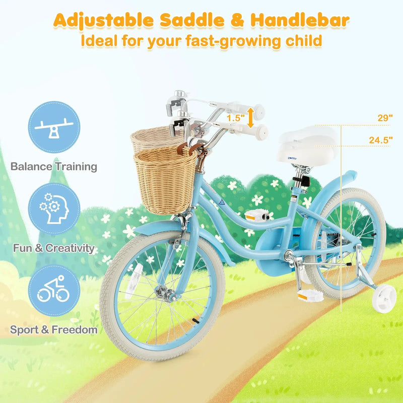 18-Inch Kids Bike with Training Wheels and Adjustable Handlebar Seat by DirectDeals