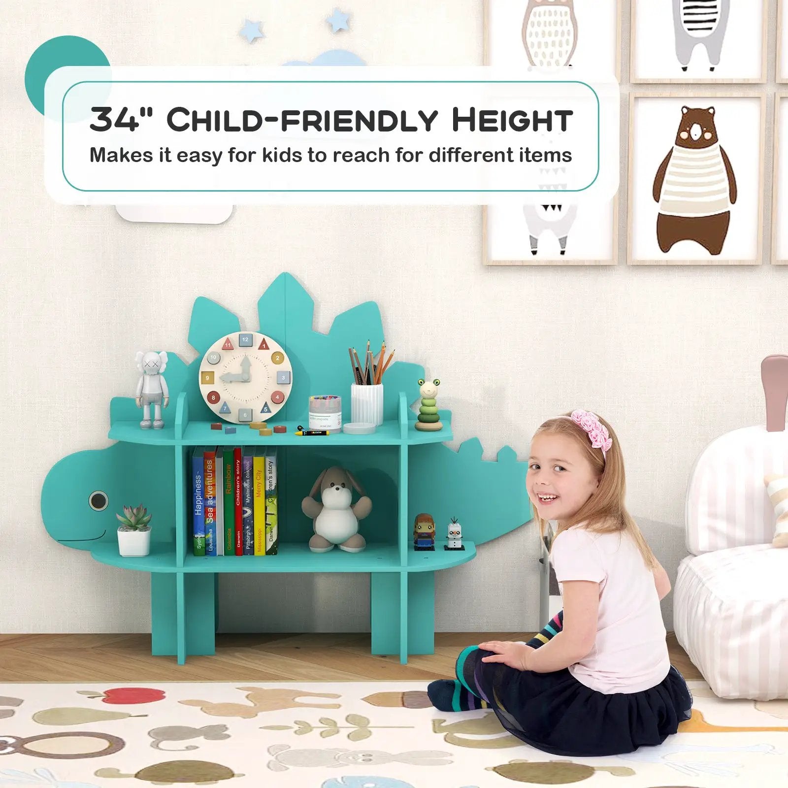 Kids Bookcase Toy Storage Organizer with Open Storage Shelves by DirectDeals