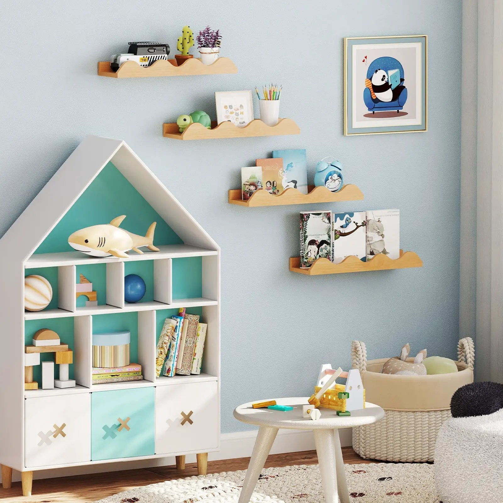 16 Inch Kids Bookshelf Set of 4 Floating Nursery Book Shelves for Decoration Book Toy Storage-Natural by DirectDeals