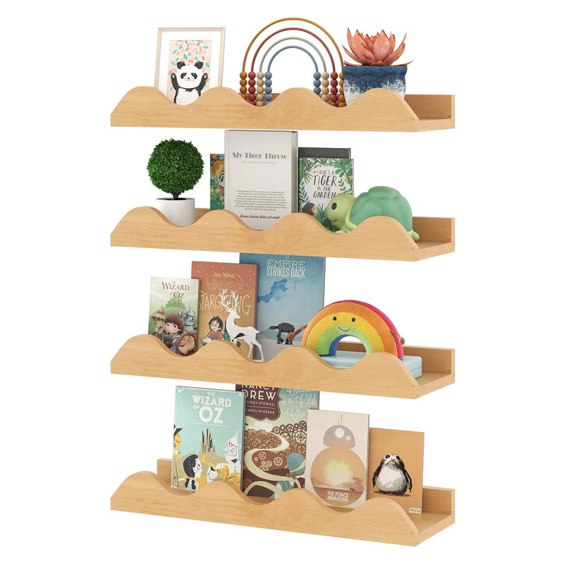 16 Inch Kids Bookshelf Set of 4 Floating Nursery Book Shelves for Decoration Book Toy Storage-Natural by DirectDeals