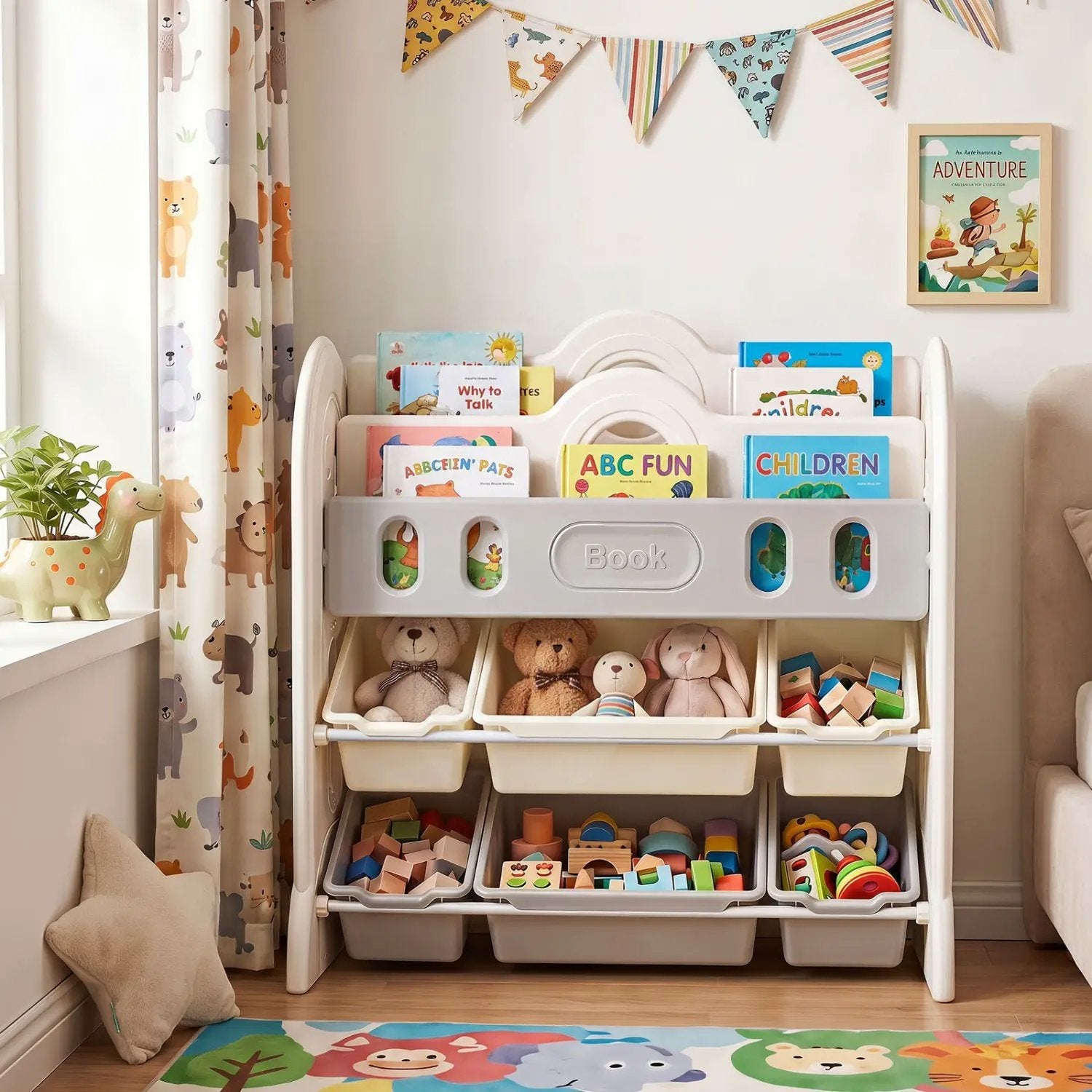 Kids Bookshelf and Toy Storage Organizer with 6 Bins by DirectDeals