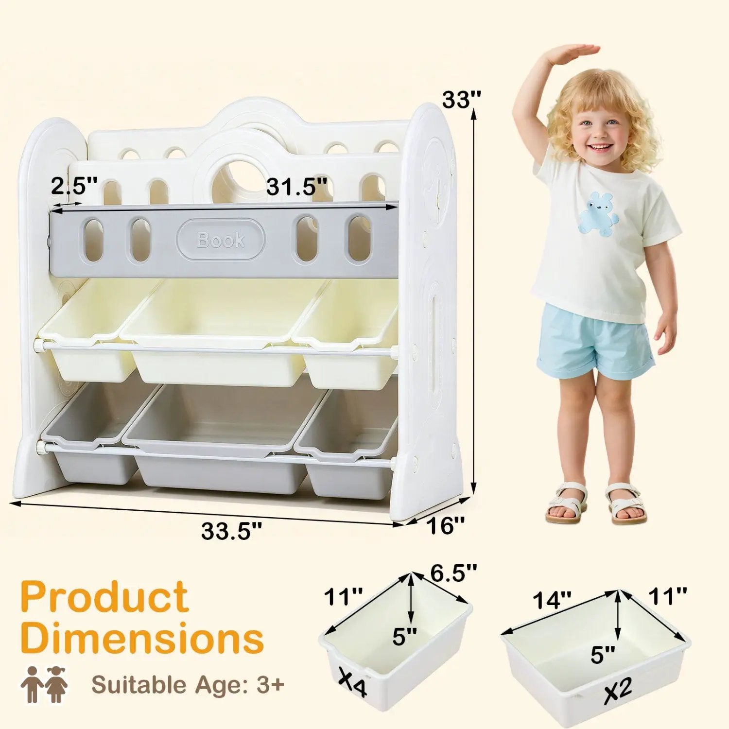 Kids Bookshelf and Toy Storage Organizer with 6 Bins by DirectDeals