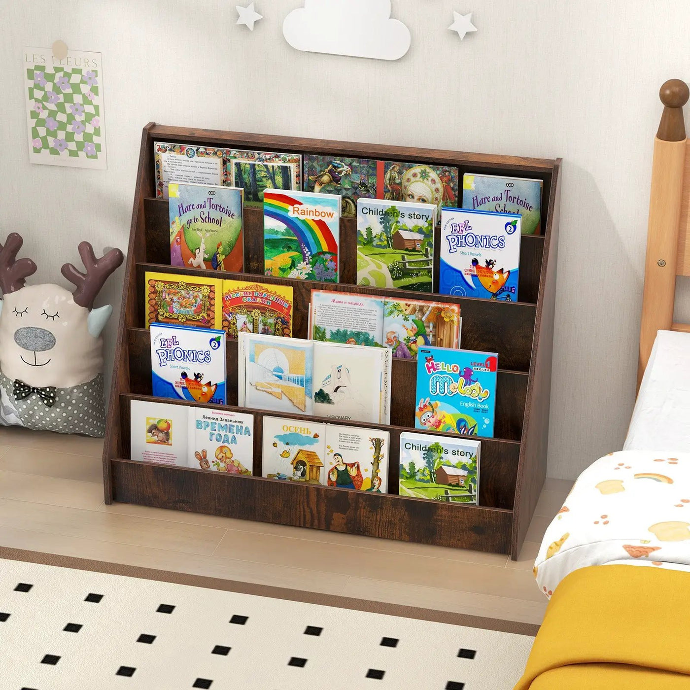 5-Tier Kids Bookshelf with Deep Compartments and Stable Baby Book Case by DirectDeals