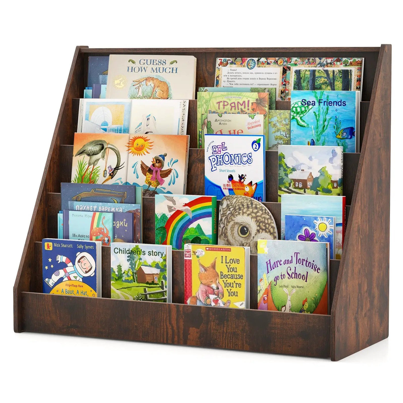 5-Tier Kids Bookshelf with Deep Compartments and Stable Baby Book Case by DirectDeals
