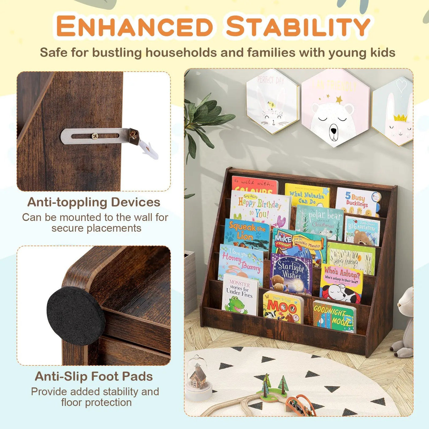 5-Tier Kids Bookshelf with Deep Compartments and Stable Baby Book Case by DirectDeals