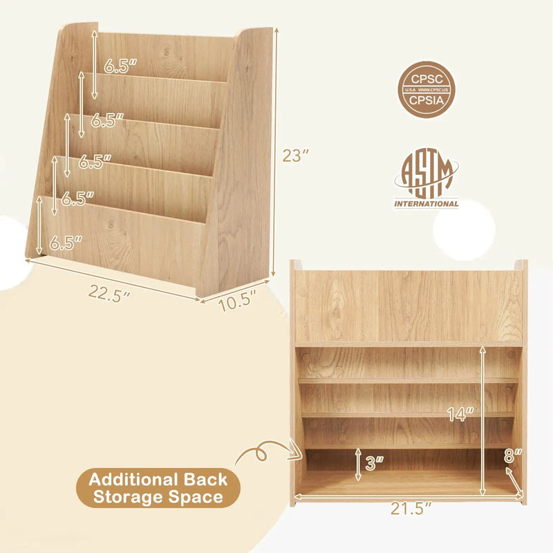 4-Tier Kids Bookshelf with Deep Compartments for Bedroom by DirectDeals