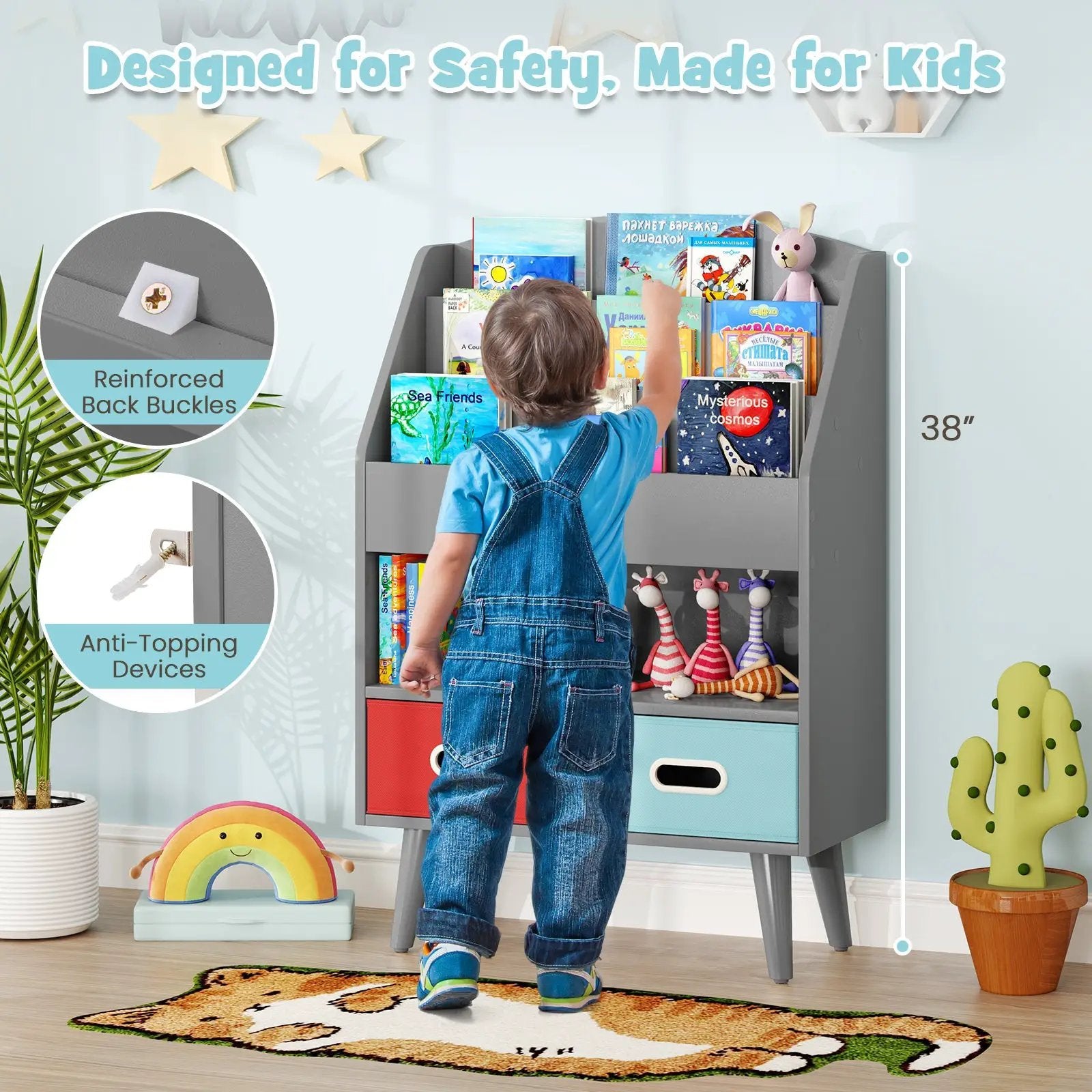 Kids Bookshelf with Open Compartment for Toddlers 3+ Years Old by DirectDeals