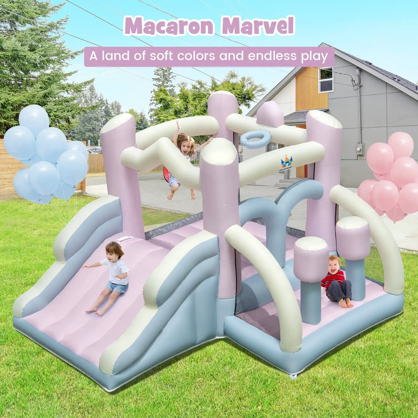 Kids Bounce House with Slide and 2 Boxing Columns for Party with 480W Blower by DirectDeals