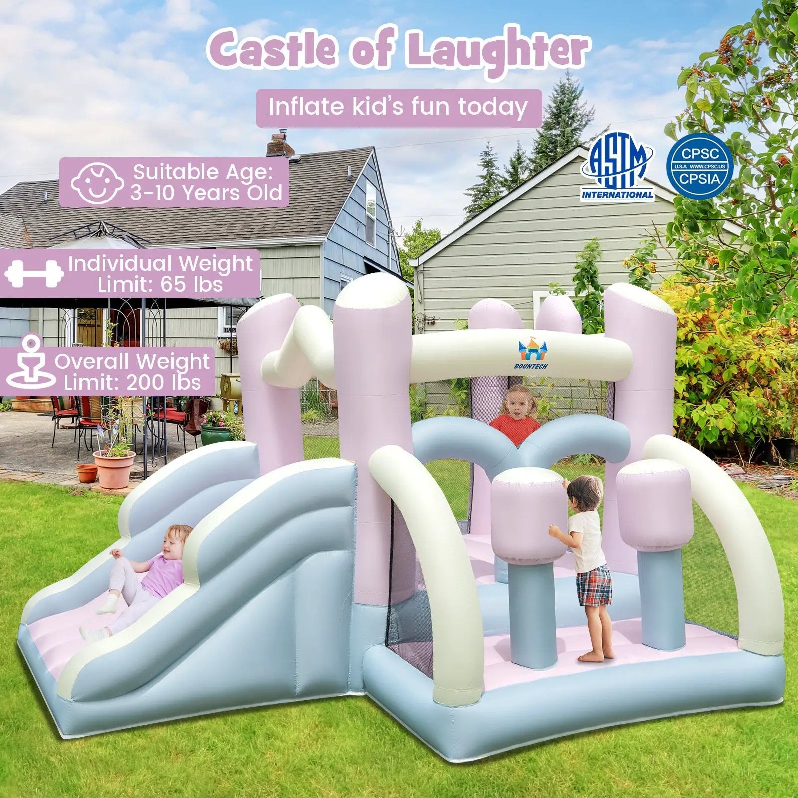 Kids Bounce House with Slide and 2 Boxing Columns for Party with 480W Blower by DirectDeals