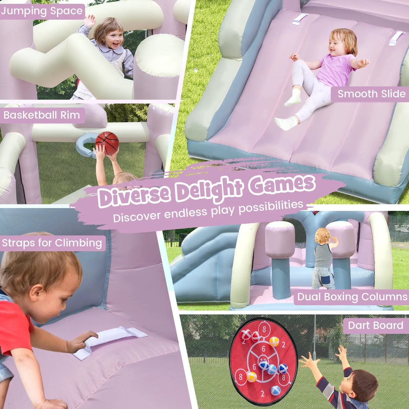 Kids Bounce House with Slide and 2 Boxing Columns for Party with 480W Blower by DirectDeals