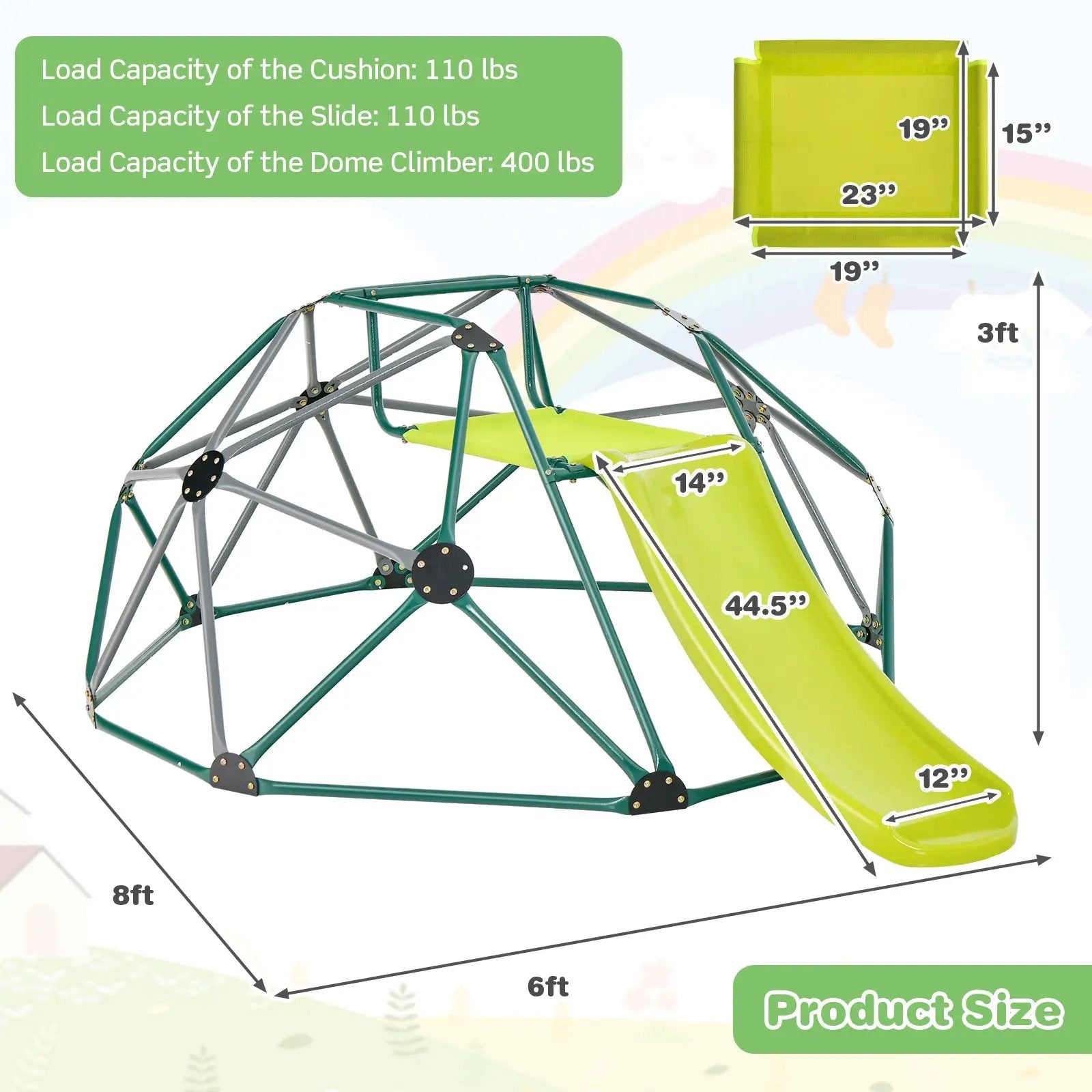 Kids Climbing Dome with Slide and Fabric Cushion for Garden Yard by DirectDeals