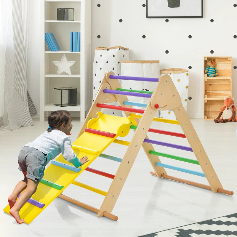 Kids Climbing Triangle Set with Adjustable and Reversible Ramp-Multicolor by DirectDeals