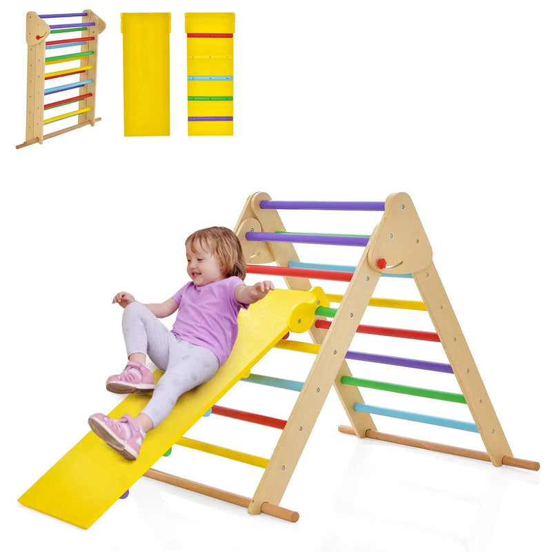 Kids Climbing Triangle Set with Adjustable and Reversible Ramp-Multicolor by DirectDeals