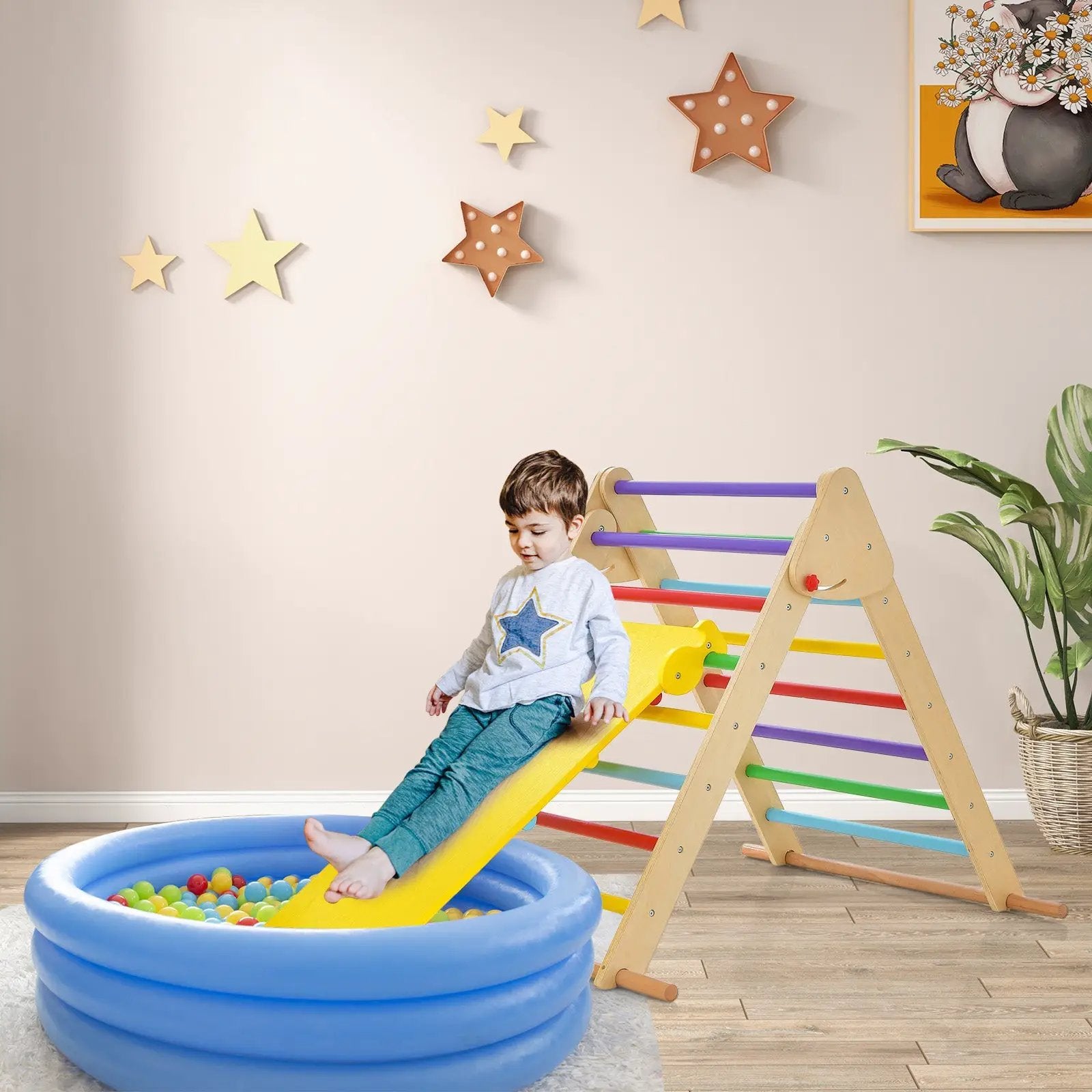 Kids Climbing Triangle Set with Adjustable and Reversible Ramp-Multicolor by DirectDeals