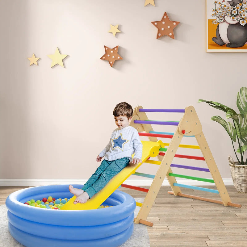 Kids Climbing Triangle Set with Adjustable and Reversible Ramp-Multicolor by DirectDeals