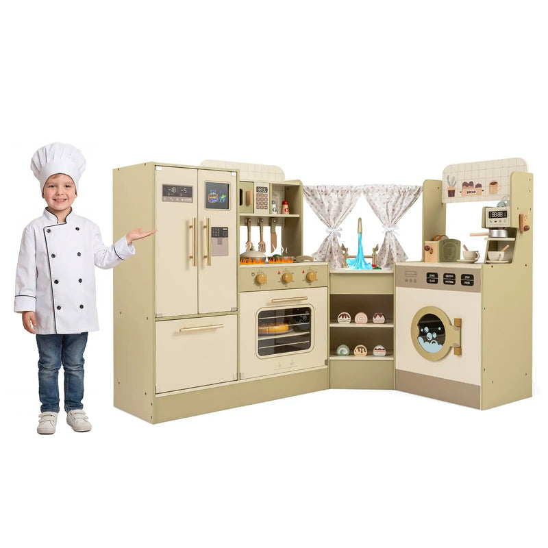 Kids Corner Play Kitchen with Faucet and Dishwasher and Stoves-Green by DirectDeals