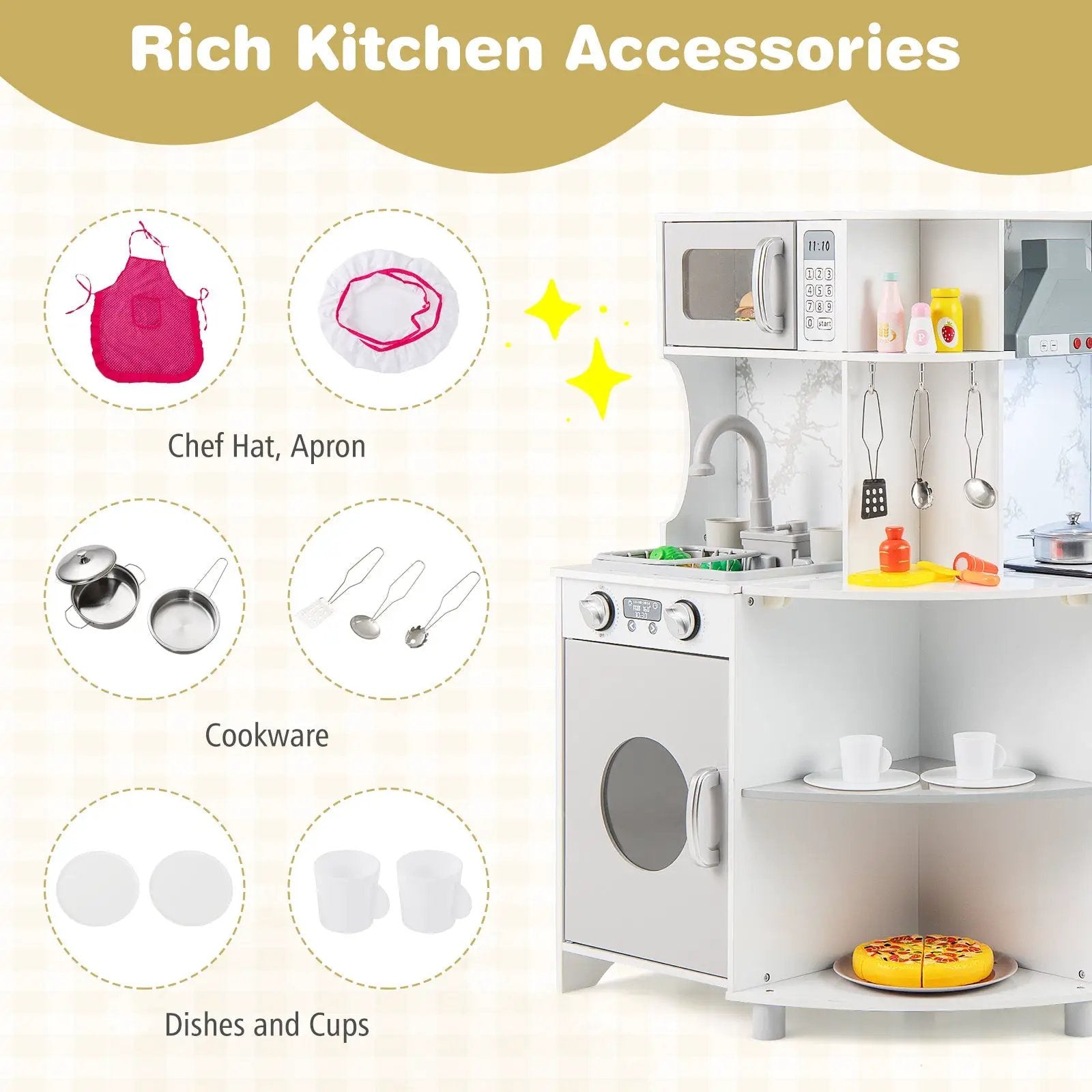 Kids Corner Wooden Play Kitchen with Range Hood and Stoves-Gray by DirectDeals