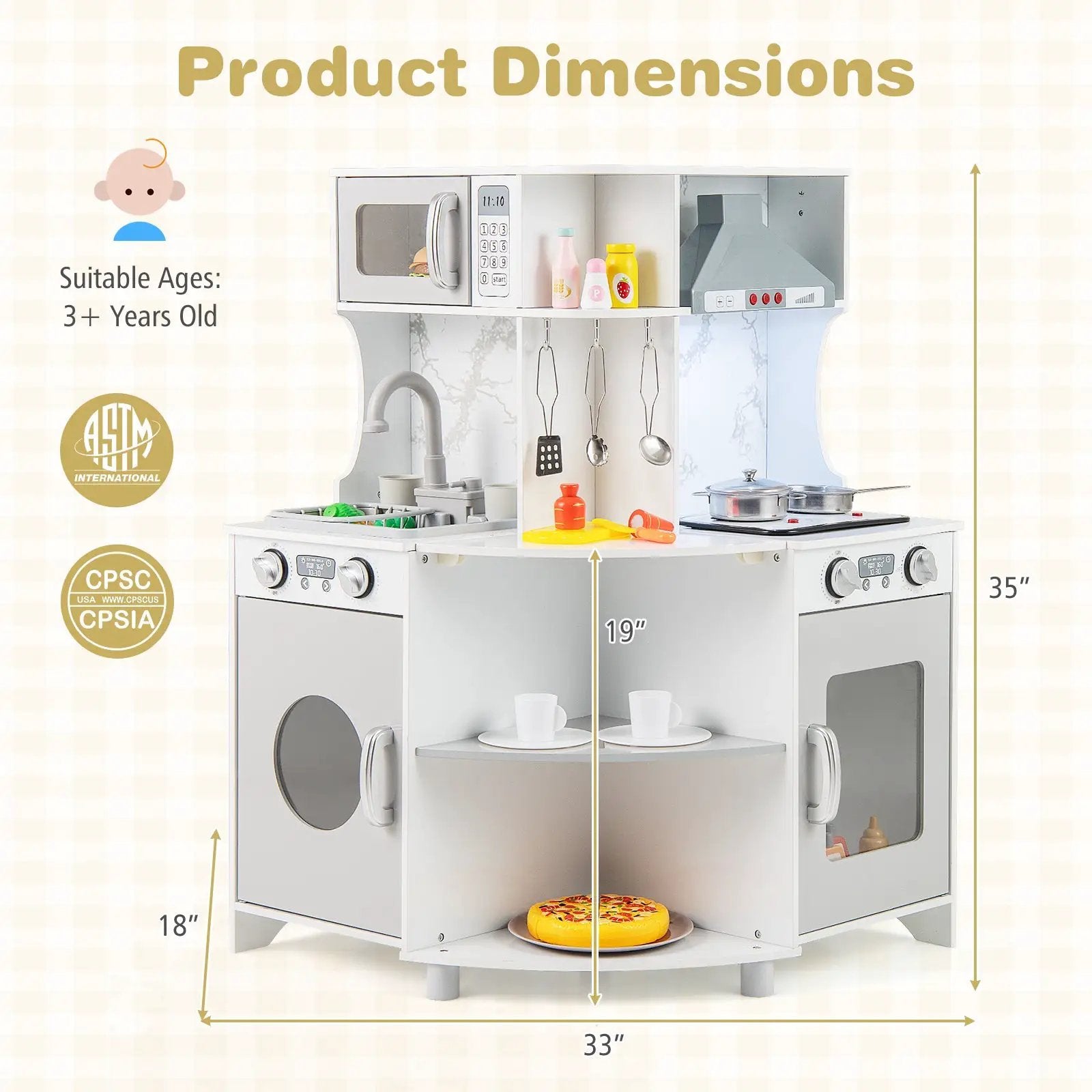 Kids Corner Wooden Play Kitchen with Range Hood and Stoves-Gray by DirectDeals