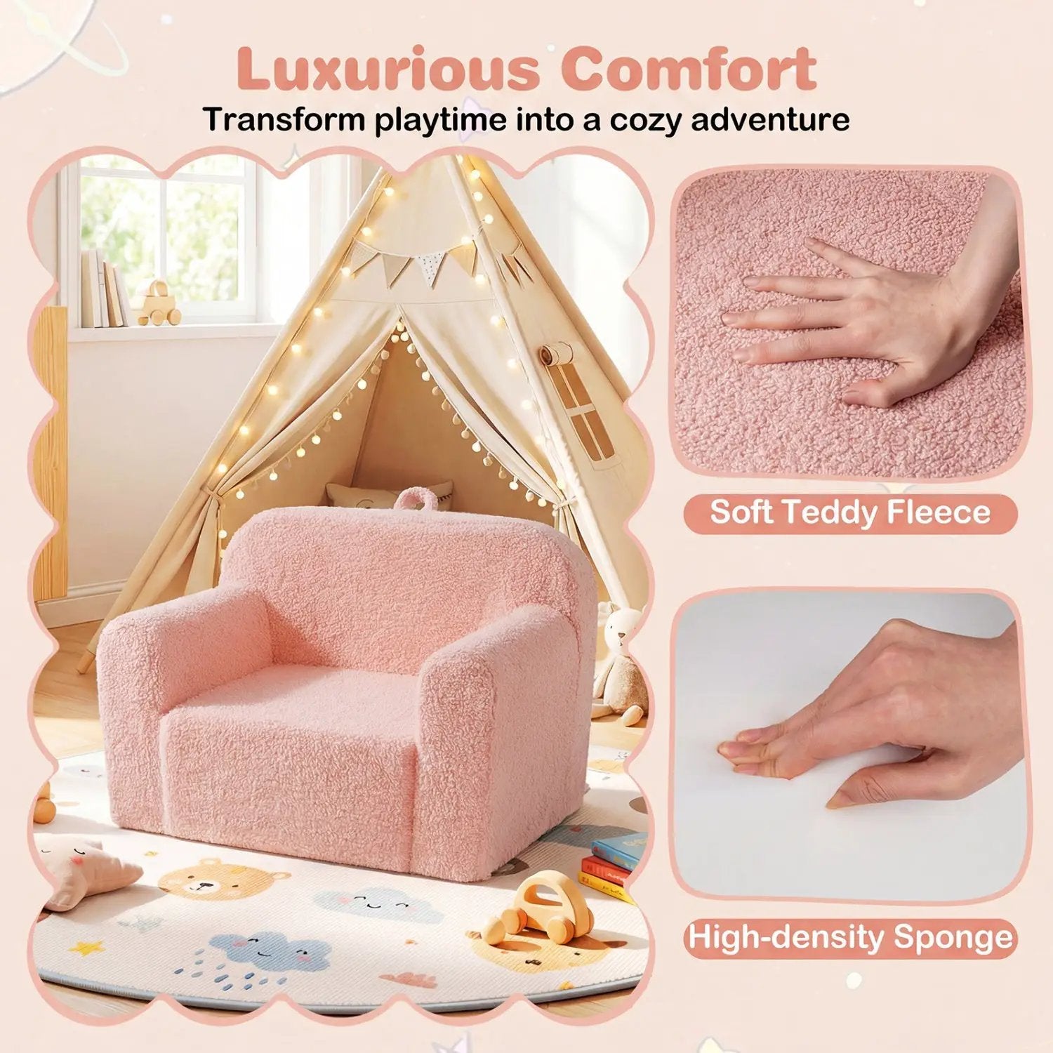 Kids Couch Portable Toddler Sofa with Anti-slip Base by DirectDeals