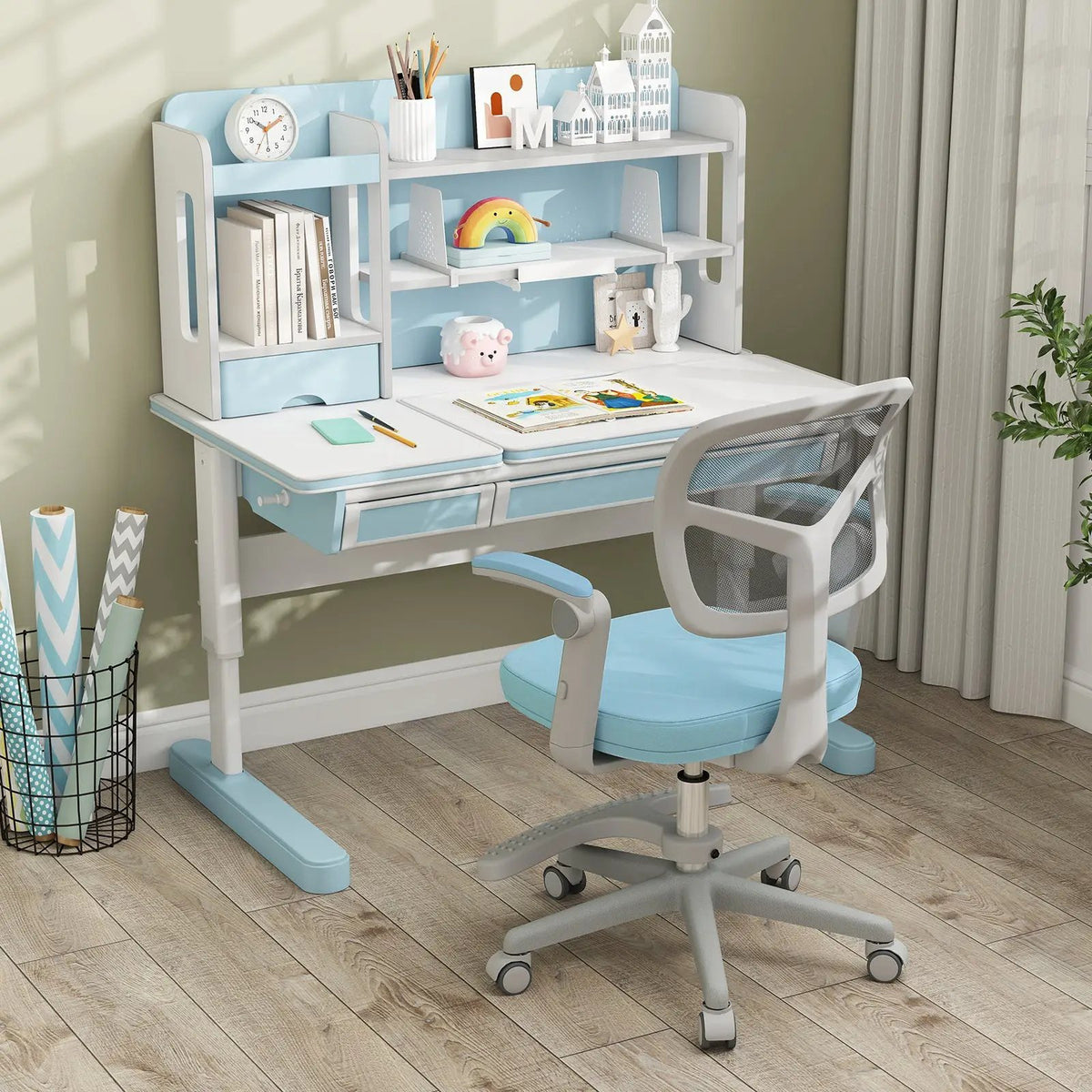 Kids Desk Chair Children Study Chair with Adjustable Height Armrest and Footrest by DirectDeals