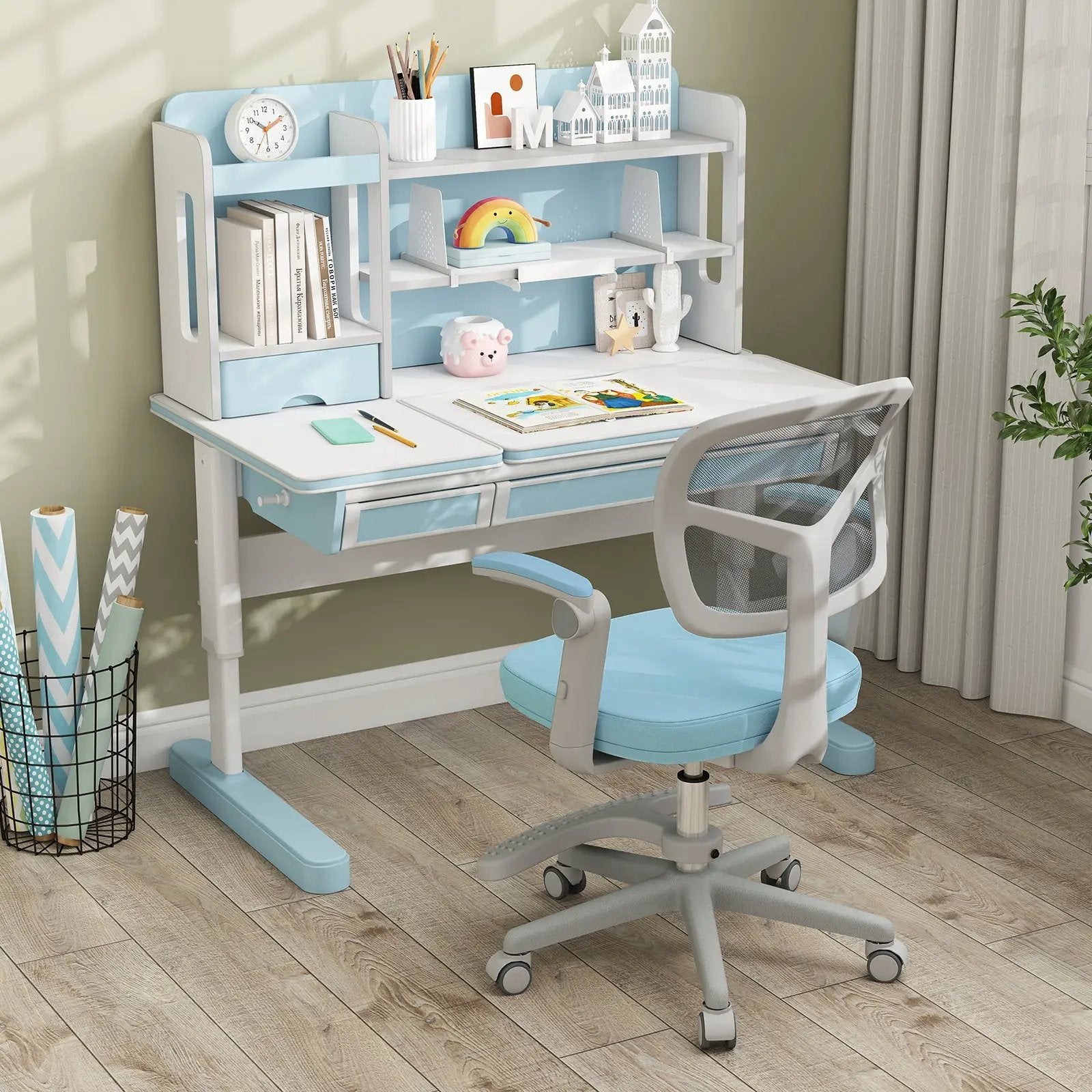 Kids Desk Chair Children Study Chair with Adjustable Height Armrest and Footrest by DirectDeals