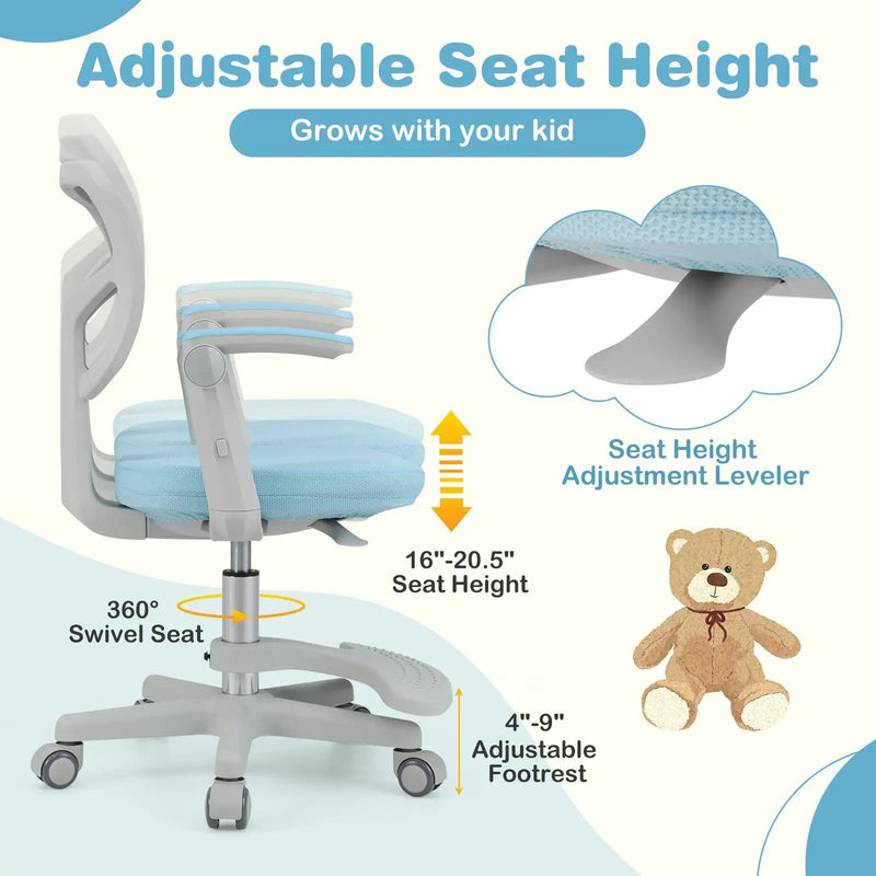 Kids Desk Chair Children Study Chair with Adjustable Height Armrest and Footrest by DirectDeals