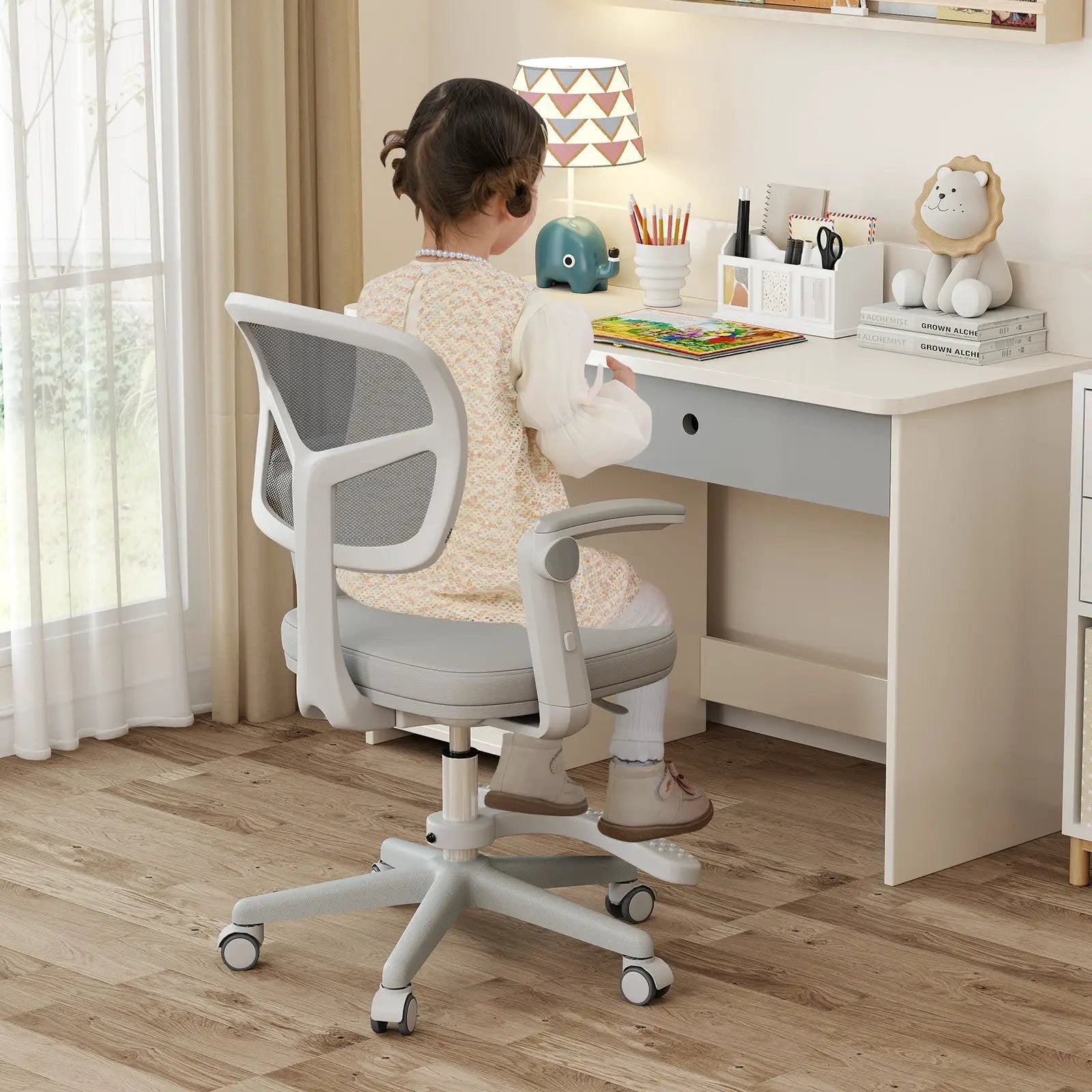Kids Desk Chair Children Study Chair with Adjustable Height Armrest and Footrest by DirectDeals