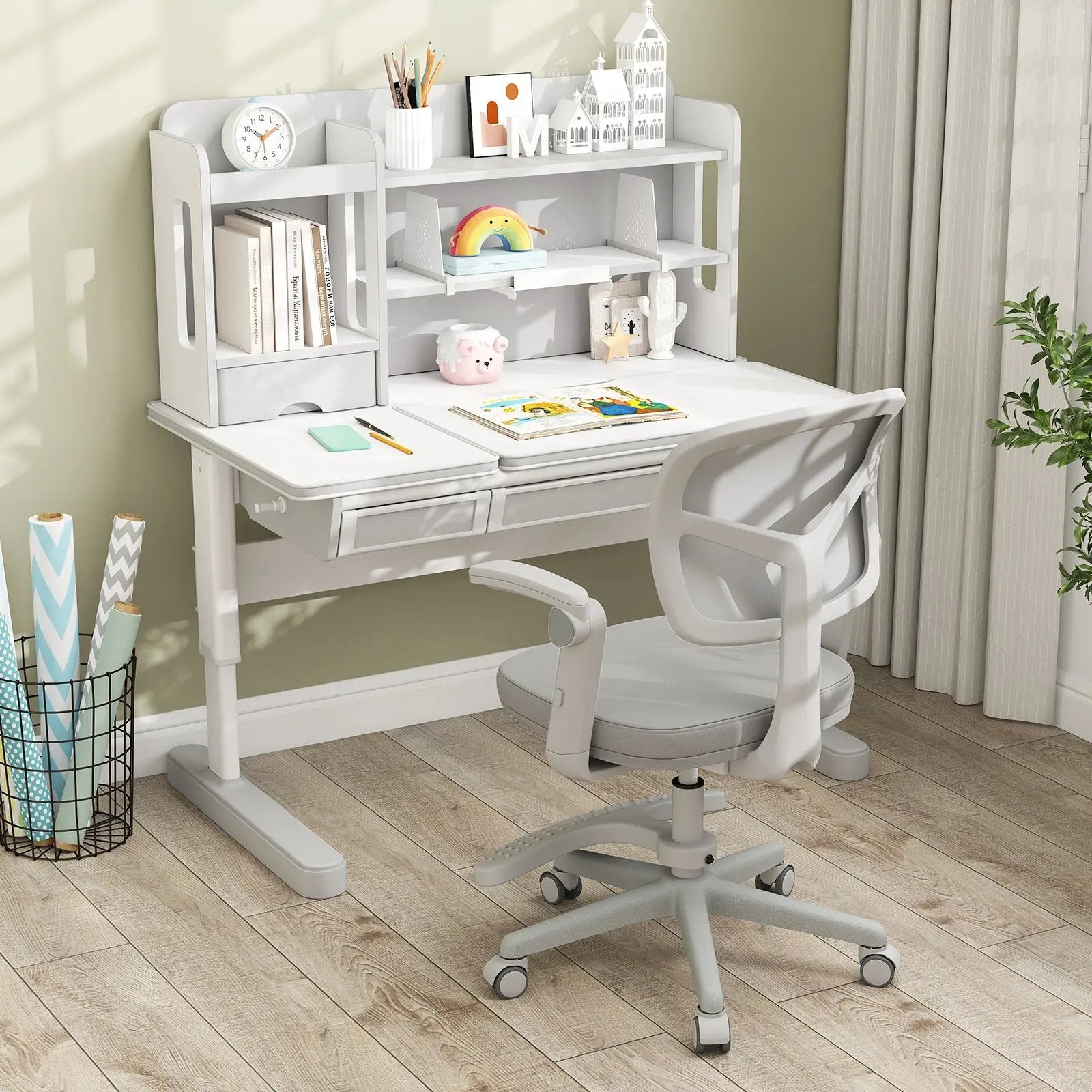 Kids Desk Chair Children Study Chair with Adjustable Height Armrest and Footrest by DirectDeals