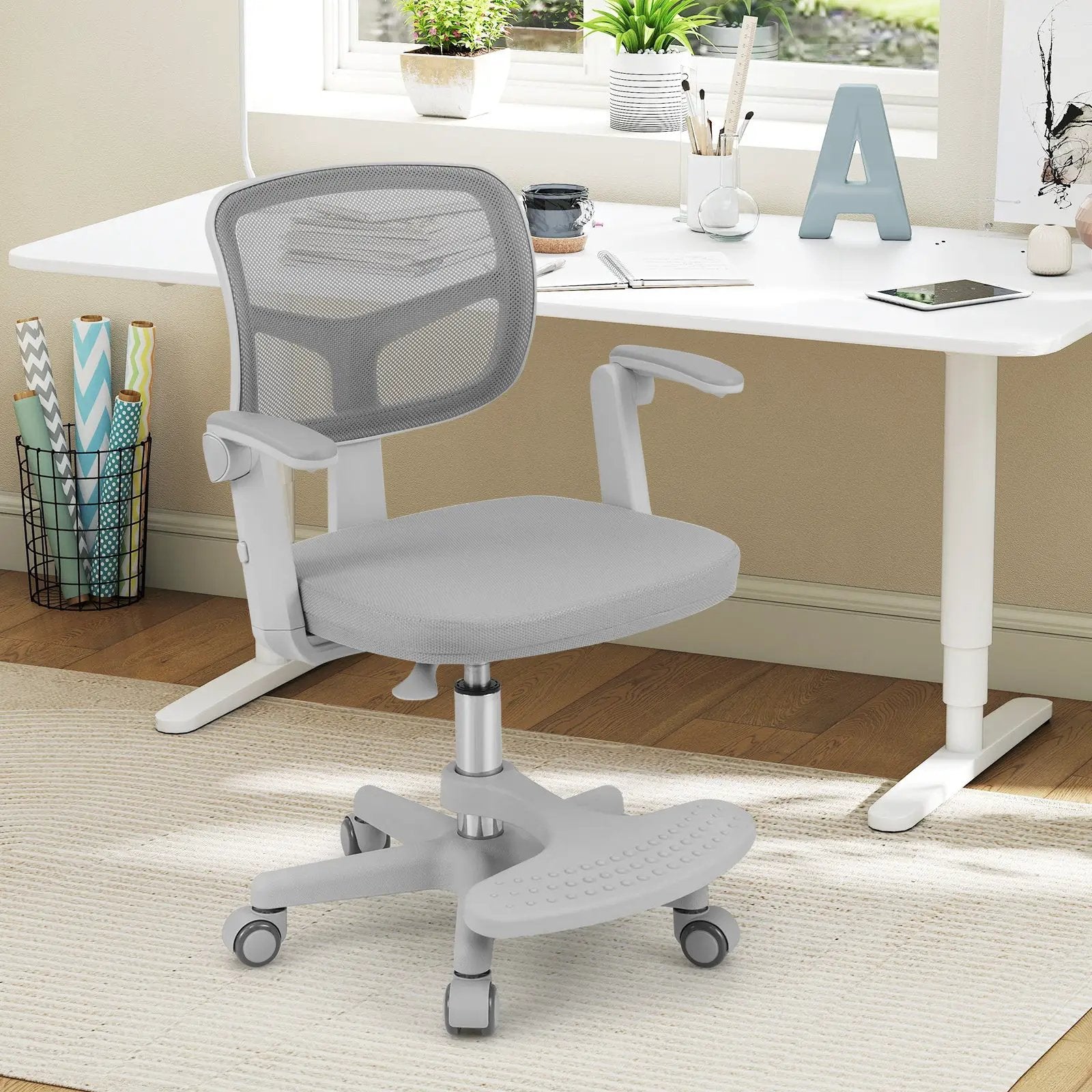 Kids Desk Chair Children Study Chair with Adjustable Height Armrest and Footrest by DirectDeals